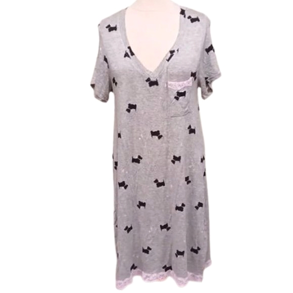 Laura Ashley Scottie Dog V Neck Sleep Shirt- Sz. Med - Picture 1 of 7
